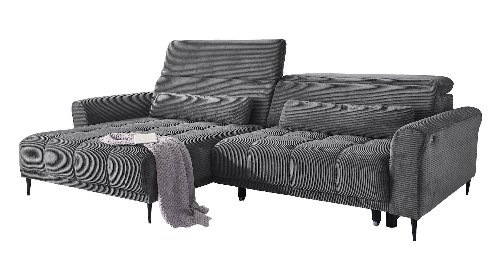 Ecksofa Nagol Cord dunkelgrau ausziehbar