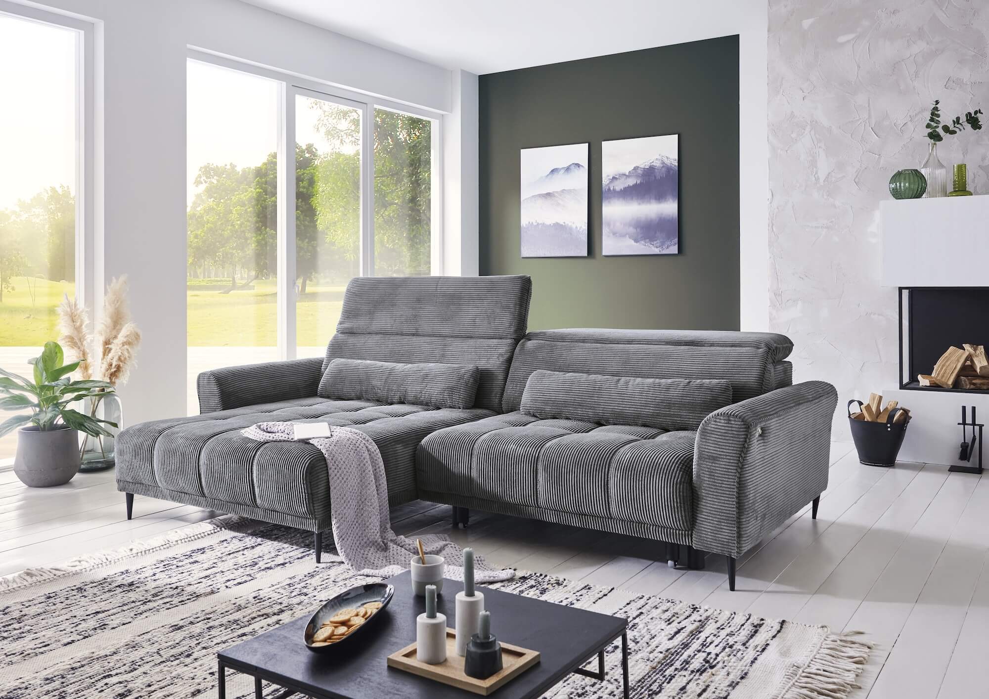 Ecksofa Nagol Cord dunkelgrau