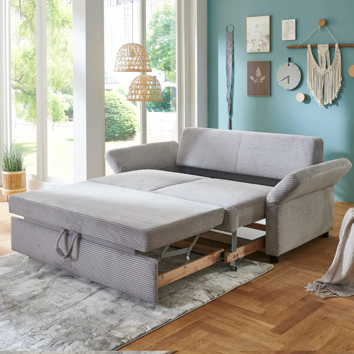 Steinpol Schlafsofa Cord grau