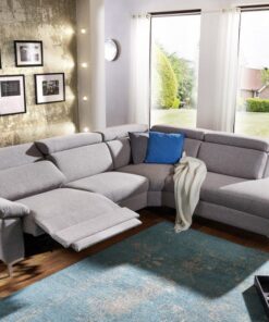 Ecksofa Affalterbach Stoff grau mit Metallfuessen silber
