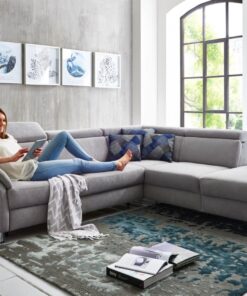 Ecksofa Affalterbach Stoff grau mit Stauraum