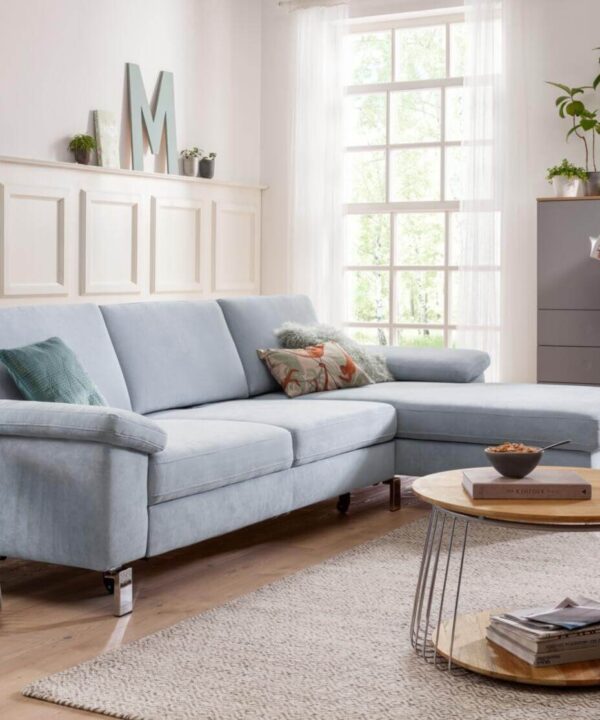 Prospekte Polstersofa Ahrendshoop Stoff hellblau