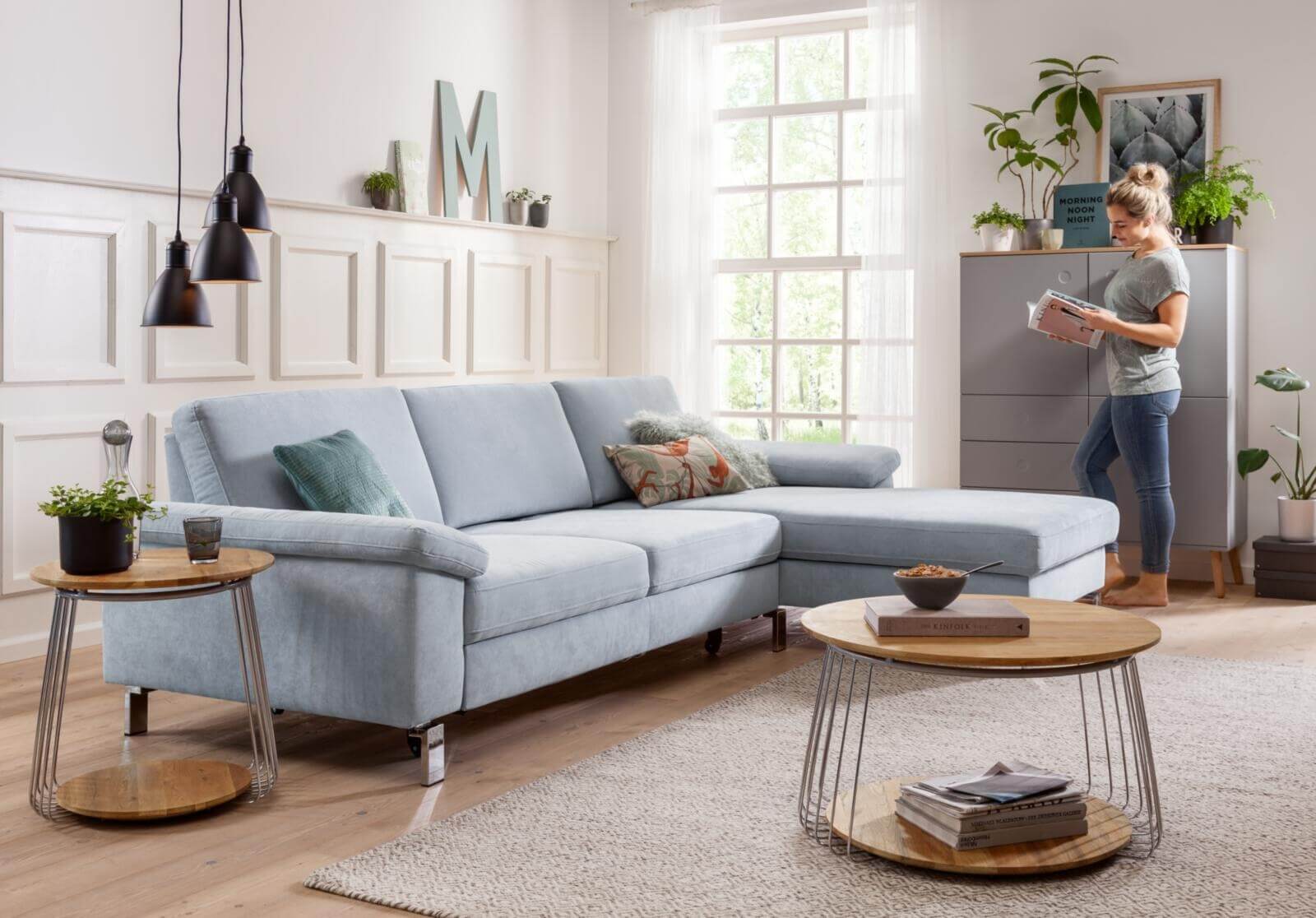 Prospekte Polstersofa Ahrendshoop Stoff hellblau