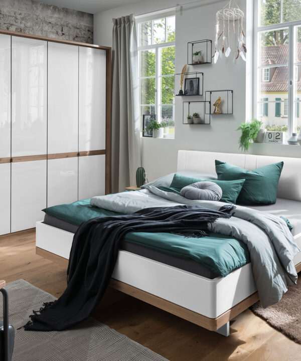 Schlafzimmer Barcelona Drehtuerenschrank weiss Glas Eiche
