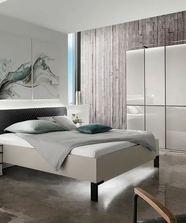 Schlafzimmer kieselgrau Glas